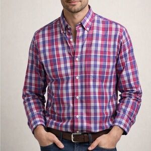 Peter Millar Men's Checkered Shirt - Purple and Blue
